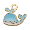 Blauw en wit emaille walvisbedeltje met goudkleurige randen voor DIY-sieraden - Meerblauwe Walvis (11029)