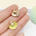 Golden seashell charm and yellow enamel pearl shell pendant for DIY jewelry making - Yellow