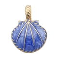 Donkerblauwe emaille schelphanger met goudkleurig metalen frame en spiraalvormig oog - Blauw Grote Schelp (12031)
