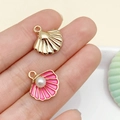 Pink enamel shell charm with pearl and gold metal scallop pendant for DIY jewelry - Rose Pink