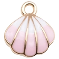 Roze en witte emaille schelphanger met vergulding voor doe-het-zelf sieraden - Roze Schelp (12032)