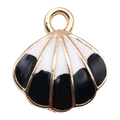 Gouden schelphanger met zwart-wit emaille voor het maken van DIY-sieraden - Zwarte Schelp (12033)