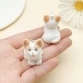 Cute white and orange flocked puppy charms for DIY phone chains and keychains - White Corgi Dog (22932)