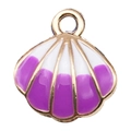 Emaille schelphanger in wit en paars met gouden plating voor DIY sieraden maken - Paarse Schelp (12034)