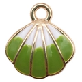 DIY vergulde schelphanger met groen en wit emaille voor halskettingen - Groene Schelp (12035)