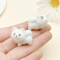 Cute white flocked Pomeranian dog charms with metal rings for DIY keychain accessories - White Pink Samoyed (23141)