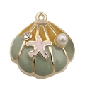 Gouden schelphanger met mintgroen emaille, roze zeester en parel voor DIY sieraden - Lichtgroene Schelp met Zeester & Parel (12038)