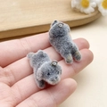 Set of two grey flocked resin dog pendants with silver rings for DIY jewelry crafting - Black Gray Resin Flocked Animal Lying Dog (23136)