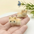 Miniature orange flocked puppy charm with silver ring for DIY craft and phone chain - Light Tan Lying Puppy