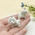 Miniature white flocked poodle charm with silver loop for DIY keychains and jewelry - White Lamb Alpaca (23138)