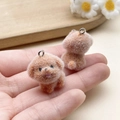 Miniature brown flocked puppy keychain pendant with silver metal ring accessories - Orange Brown Teddy Dog (23142)