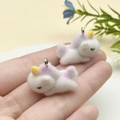 Cute white and lavender flocked unicorn resin pendants with silver metal rings - White Pink Unicorn (23139)