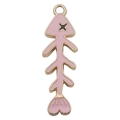 Roze visgraat hanger met gouden randen en hartvormige staart voor DIY-sieraden - Roze Visgraat (12043)