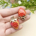 Red gradient acrylic strawberry charms with gold leaves for DIY jewelry and keychains - Solid Red AB Iridescent (21813)