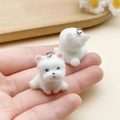 Miniature flocked white puppy DIY jewelry pendants with silver metal loops - Sitting Puppy (23143)