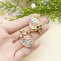 Colorful acrylic AB iridescent strawberry pendant charm with golden leaf for DIY keychains - Transparent Pink AB Iridescent (21814)