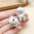 Miniature white flocked dalmatian puppy pendants with metal loops for DIY crafts - White Dalmatian (23144)