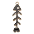 Minimalistische zwarte visgraat hanger met gouden randen voor DIY sieraden - Zwarte Visgraat (12045)