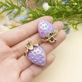 Charming purple pearlescent acrylic strawberry pendant with gold leaf clasp for DIY - Solid Purple AB Iridescent (21815)