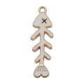 Gouden visgraat hanger van legering met wit emaille voor DIY maken van sieraden en kettingen - Witte Visgraat (12046)