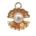 Gouden schelp hanger met witte parel en zirkoon voor het maken van DIY sieraden en kettingen - Gouden Schelp met Parel (12047)