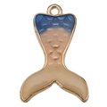 Blauwe en crème emaille zeemeerminstaart hanger met verguld frame voor DIY sieraden - Vleeskleurige Zeemeerminstaart (12048)