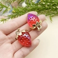 DIY colorful acrylic strawberry pendant with red purple gradient and golden metal leaf top - Transparent Red AB Iridescent (22939)