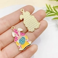 Cartoon Easter gnome alloy charm with bunny ears and colorful egg for DIY jewelry - Pink Easter Gnome (30x17mm) (21711)