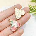 Bunny and cherry enamel metal pendant with pink and white finish for DIY jewelry - Pink Cherry White Rabbit (23x21mm) (23083)