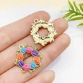 Golden wreath and colorful Easter egg DIY jewelry charms set with oil drip finish - Colored Easter Egg Wreath (22x20mm) (23087)