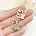 Cartoon rabbit pendant with green oil drip finish for DIY jewelry and keychains - Green Enamel Rhombus Square Alice Rabbit