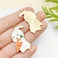 Cute bunny holding carrot DIY alloy pendant charm for necklaces and bracelets - KC Gold White Carrot Rabbit (34x17mm) (23166)