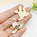 Cartoon Easter bunny riding rainbow alloy pendant for DIY necklaces and bracelets - KC Gold White Carrot Rainbow Rabbit (28x28mm) (23169)