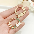 Cute bunny enamel pendant charm with colorful flower wreath for DIY jewelry making - KC Gold White Enamel Running Rabbit Wreath