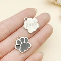 Silver flower and black paw print alloy charms for DIY bracelets held on fingers - Black Cat Paw (12070)