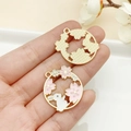 Golden bunny wreath pendant with cherry blossoms for DIY jewelry making and crafts - KC Gold Pink Enamel Sakura Rabbit Wreath