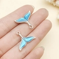 Blue whale tail enamel pendants in silver finish for DIY jewelry making, set of 2 - Blue Fish Tail (14919)