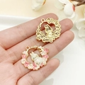 Cartoon rabbit wreath pendants in gold and white enamel for DIY jewelry making - KC Gold White Enamel Pearl Wreath Rabbit Wreath