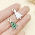 Green enamel Christmas tree charm in alloy with a small diamond for jewelry making - Rhinestone Christmas Tree (21864)