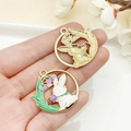 Gold-plated rabbit and lily of the valley enamel flower wreath charm for DIY jewelry - KC Gold White Enamel Lily of the Valley Rabbit Wreath
