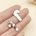 DIY Christmas candy cane charm with red bow and crystal in enamel finished alloy - Candy Cane (21865)