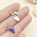 DIY grape pendant charm with purple enamel and silver alloy back for jewelry making - Purple Grape (21870)