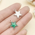 Star-shaped silver alloy pendant with green marble finish for DIY jewelry making - Green Star (21875)