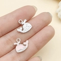 Pink and white enamel whale charms in silver-tone metal for DIY jewelry making - Pink Whale (21893)