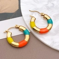 Vintage gold bamboo earrings with colorful yellow, blue, and orange enamel accents - Orange Bamboo (T1275)