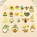 Cartoon bee and gnome enamel alloy charms set with sunflower and honey pot motifs - Bee Honeycomb Gnome Pendants Mix (SN1218)