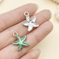 Starfish shaped alloy charm in silver and green enamel finish for DIY jewelry making - Green Sea Star (21903)