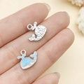 DIY whale charm pendants with blue drip oil enamel and silver hammer textured alloy finish - Lake Blue Whale (21904)