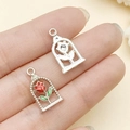Dainty rose pendant in glass dome design for DIY jewelry making handmade bracelets - Rectangular Rose (21909)