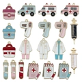 Cartoon medical charms set with ambulance and first aid kit icons for DIY jewelry - Enamel New Medical Set (SN1231)